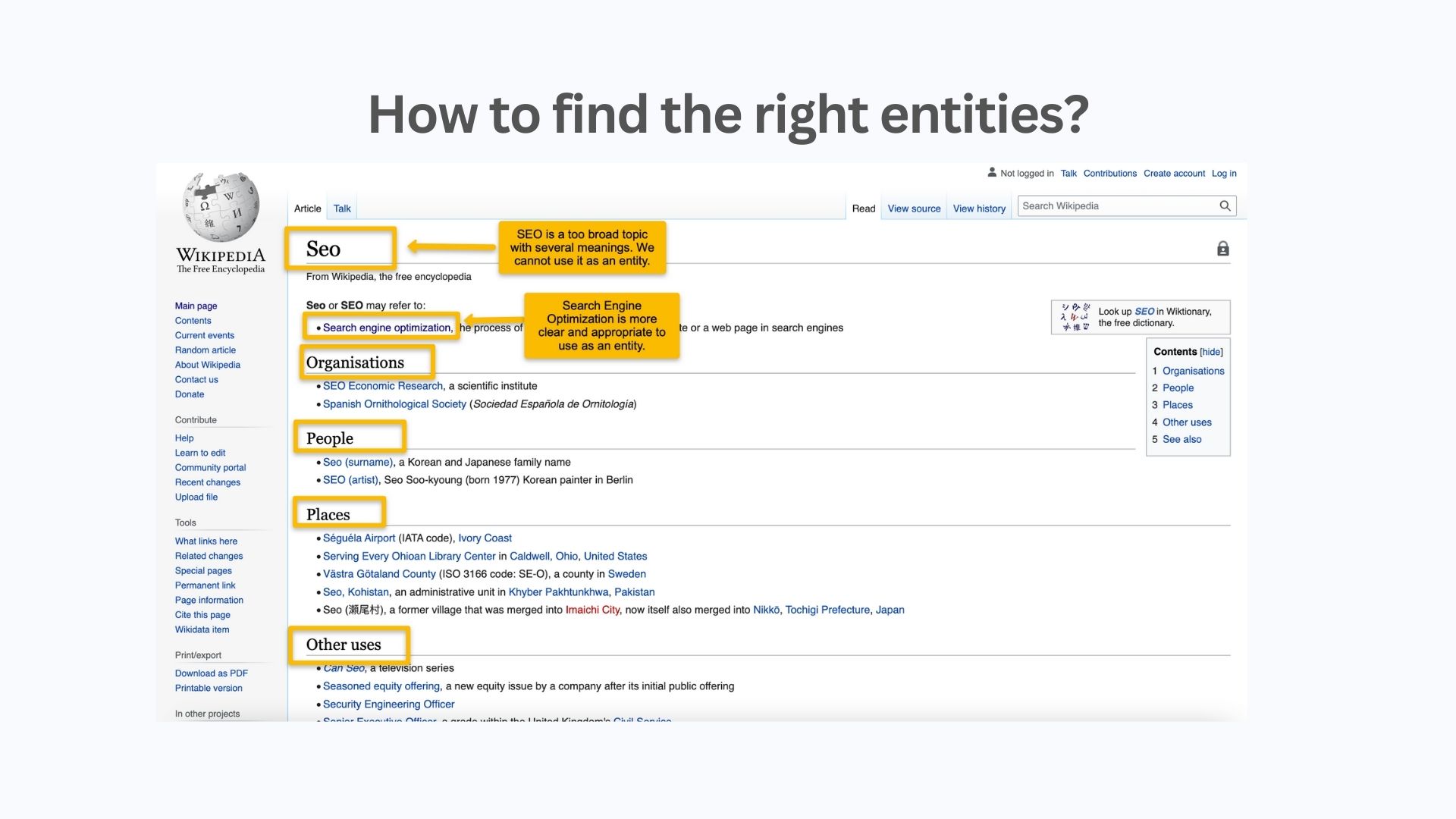how to find main topic entity from wikipedia